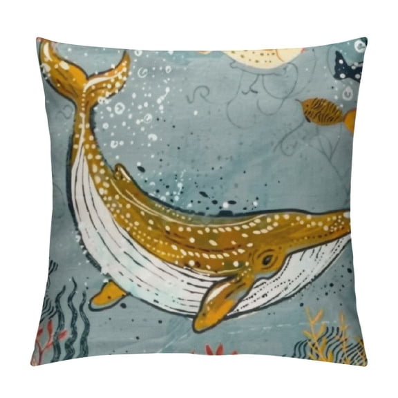 Throw Pillow Covers Colorful Whale in The Sea - Decorative Square Pillowcase Cozy Soft Cushion Covers for Couch Sofa Bedding Home Decor