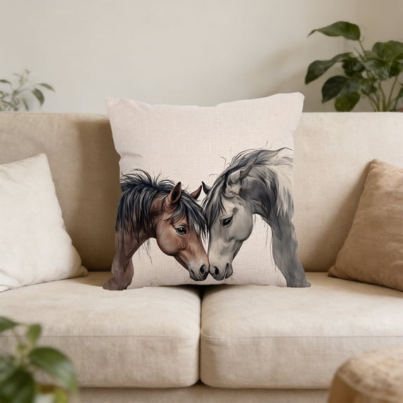 Throw Pillow Covers, Cottons Linen Cushion Cover Sofa Pillow For Living Room Office Or Model Unit Lumbar Support Cushion Horse-Print Pillowcase