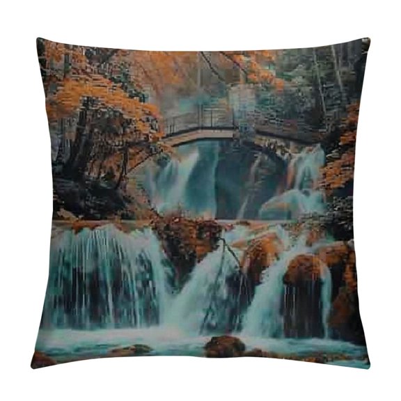 Throw Pillow Covers, Couch Pillow Covers, Throw Pillow Cases, Autumn Landscape Waterfall Maple, Pillow Covers Decorative, Pillow Cover