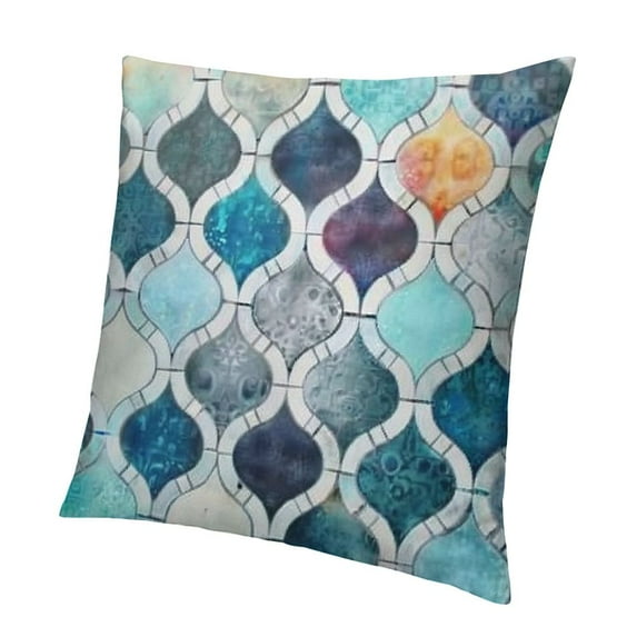 Throw Pillow Covers Cozy Colorful Geometric Trellis Chain Accents Manual Hand Painted Decorative Cushion Cases for Couch Bed Sofa Farmhouse Main Grey Teal