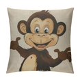 thumbnail image 1 of Throw Pillow Covers Cute Brown Monkey Square Cotton Linen Sofa Pillow Covers Cute Brown Monkey Waving Its Hands with A Smiling Face Cushion Cases for Home Couch Bed Decor, 1 of 5