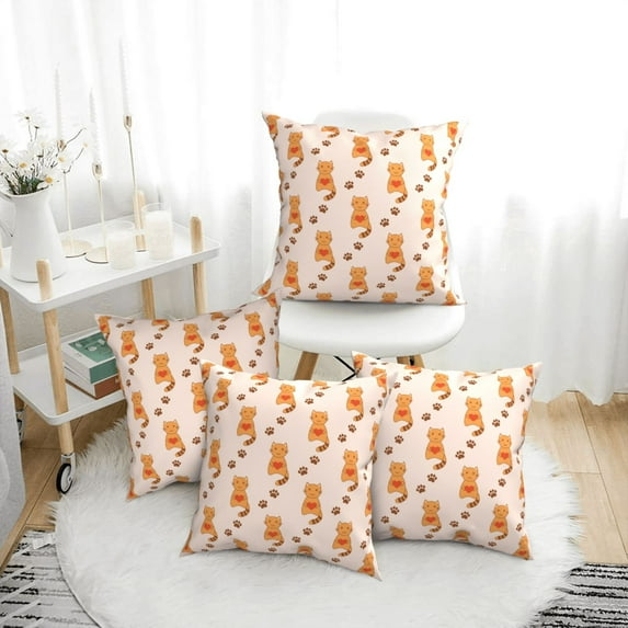 Throw Pillow Covers, Cute Cartoon Loving Cat Soft Square Pillow Cases with Invisible Zipper for Couch Bed Sofa, Farmhouse Fall Home Decor 20"x20"