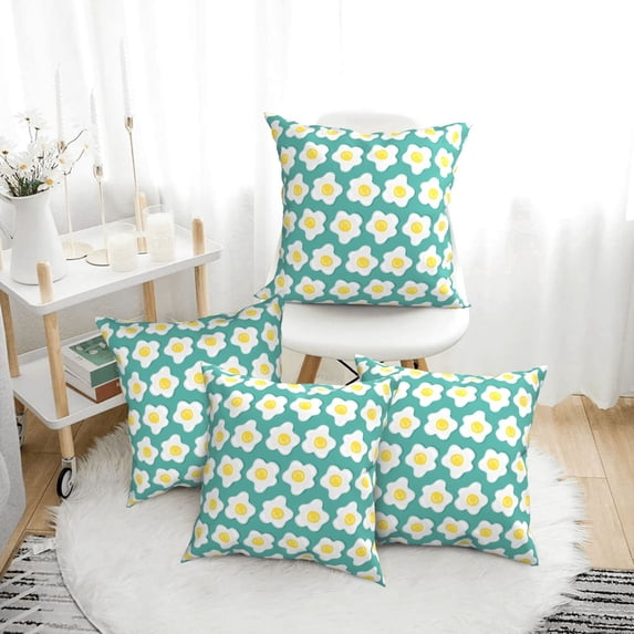Throw Pillow Covers, Cute Fried Egg Pine Green Soft Square Pillow Cases with Invisible Zipper for Couch Bed Sofa, Farmhouse Fall Home Decor 18"x18"