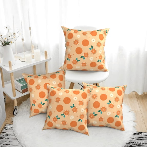 Throw Pillow Covers, Cute Orange Flower Leaves Soft Square Pillow Cases with Invisible Zipper for Couch Bed Sofa, Farmhouse Fall Home Decor 18"x18"