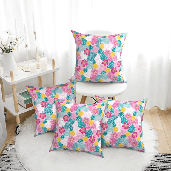Throw Pillow Covers, Cute Pineapple Colorful Flower Soft Square Pillow Cases with Invisible Zipper for Couch Bed Sofa, Farmhouse Fall Home Decor 12"x12"