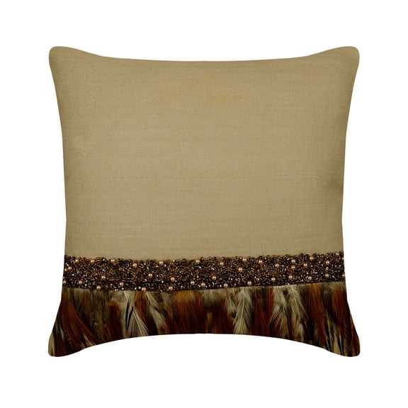Throw Pillow Covers, Decorative Beige 12"x12" (30x30 cm) Throw Pillows For Couch, Linen Feathers & Beads Cushion Cover, Animal Print Pattern Modern Style - Falling Feathers