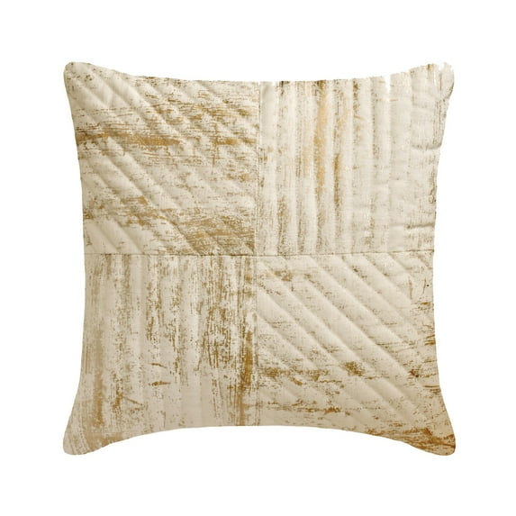 Throw Pillow Covers, Decorative Gold 18"x18" (45x45 cm) Throw Pillow Covers, Linen Striped, Quilted & Foil Throw Pillows For Sofa, Patchwork Pattern Modern Style - Carat Lane