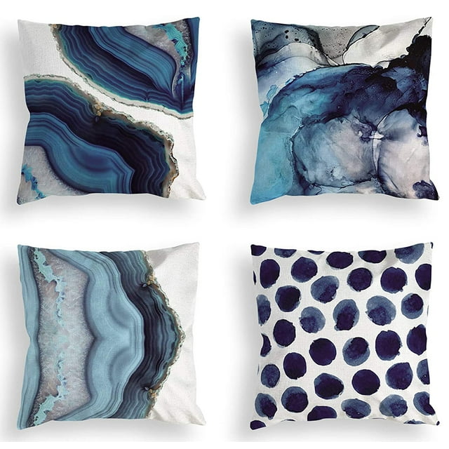 "Navy Blue Throw Pillow Covers, 18""x18"" 4PCS, Marble Dots Sea Texture