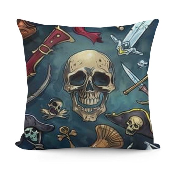 Throw Pillow Covers, Decorative Pillow Covers, Throw Pillow Case, Nautical Skull Sailing Parrot Cartoon Vintage, Decorative Throw Pillow Covers, Pillow Covers