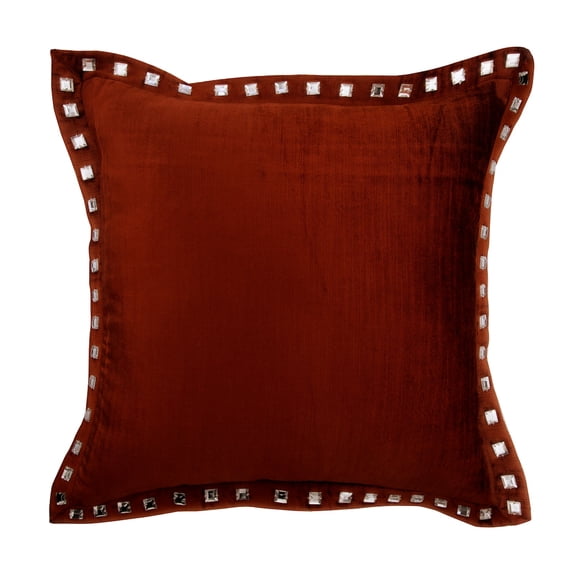Throw Pillow Covers, Decorative Rust 16"x16" (40x40 cm) Zippered Pillow Covers, Velvet Crystals Pillow Covers, Bordered Pattern, Solid Style - Rust Crystal Palace
