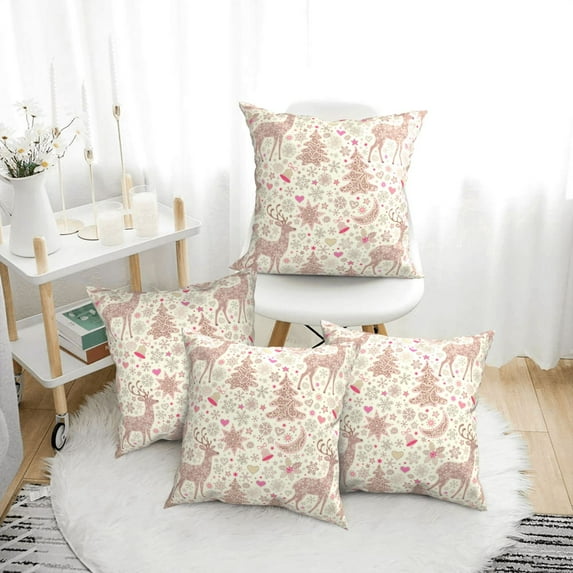 Throw Pillow Covers, Deer Bells Moon Christmas Tree Soft Square Pillow Cases with Invisible Zipper for Couch Bed Sofa, Farmhouse Fall Home Decor 18"x18"