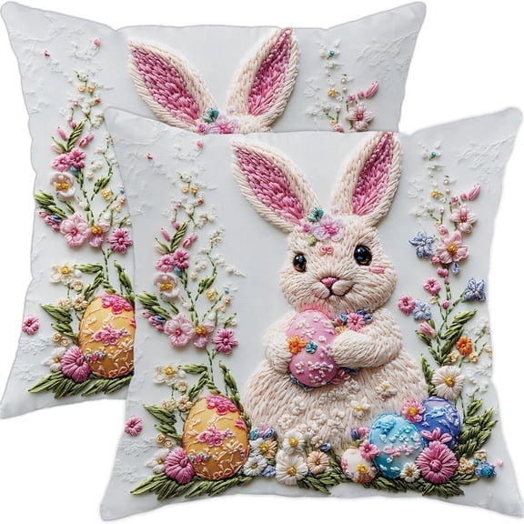 Throw Pillow Covers, Easter Pillow Cases, 18X18 in, Easter decorations, Bunny decorations, Home decor Living Room, Spring Floral, 2 Set