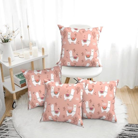 Throw Pillow Covers, Exotic Smile Cute Alpaca Cactus Soft Square Pillow Cases with Invisible Zipper for Couch Bed Sofa, Farmhouse Fall Home Decor 12"x12"