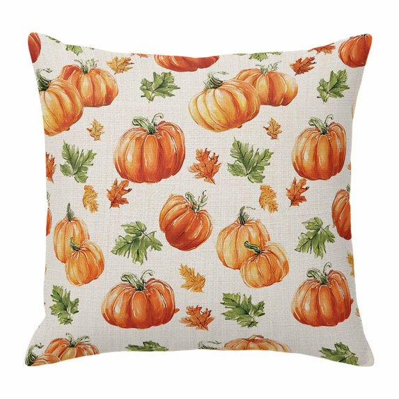 Throw Pillow Covers, Fall Orange Pumpkins Decorative Throw Pillow Covers 18x18 Inch, Autumn Maple Thanksgiving Retro Country Square Linen Pillow Cases for Couch/Living Room/Sofa