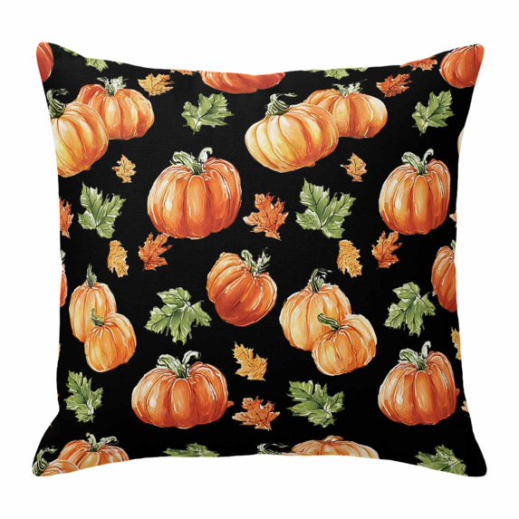 Throw Pillow Covers, Fall Pumpkins Retro 16x16 Pillow Covers for Couch/Sofa/Bed, Thanksgiving Maple Leaves Rustic Black Decorative Square Linen Cushion Pillowcase for Home Decor