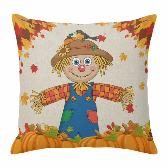 Throw Pillow Covers, Fall Straw Man 16x16 Pillow Covers for Couch/Sofa/Bed, Thanksgiving Pumpkins Autumn Leaf Vintage Decorative Square Linen Cushion Pillowcase for Home Decor