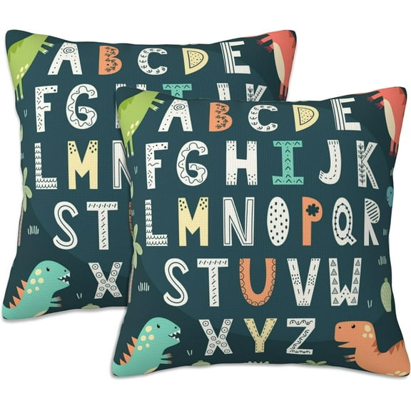 Throw Pillow Covers Funny Alphabet Pillow Covers 18x18 Inch Set of 2 Cute Dinosaurs Throw Pillows Decorative Pillow Cases Cushion Covers for Bedroom Livingroom Sofa Farm House