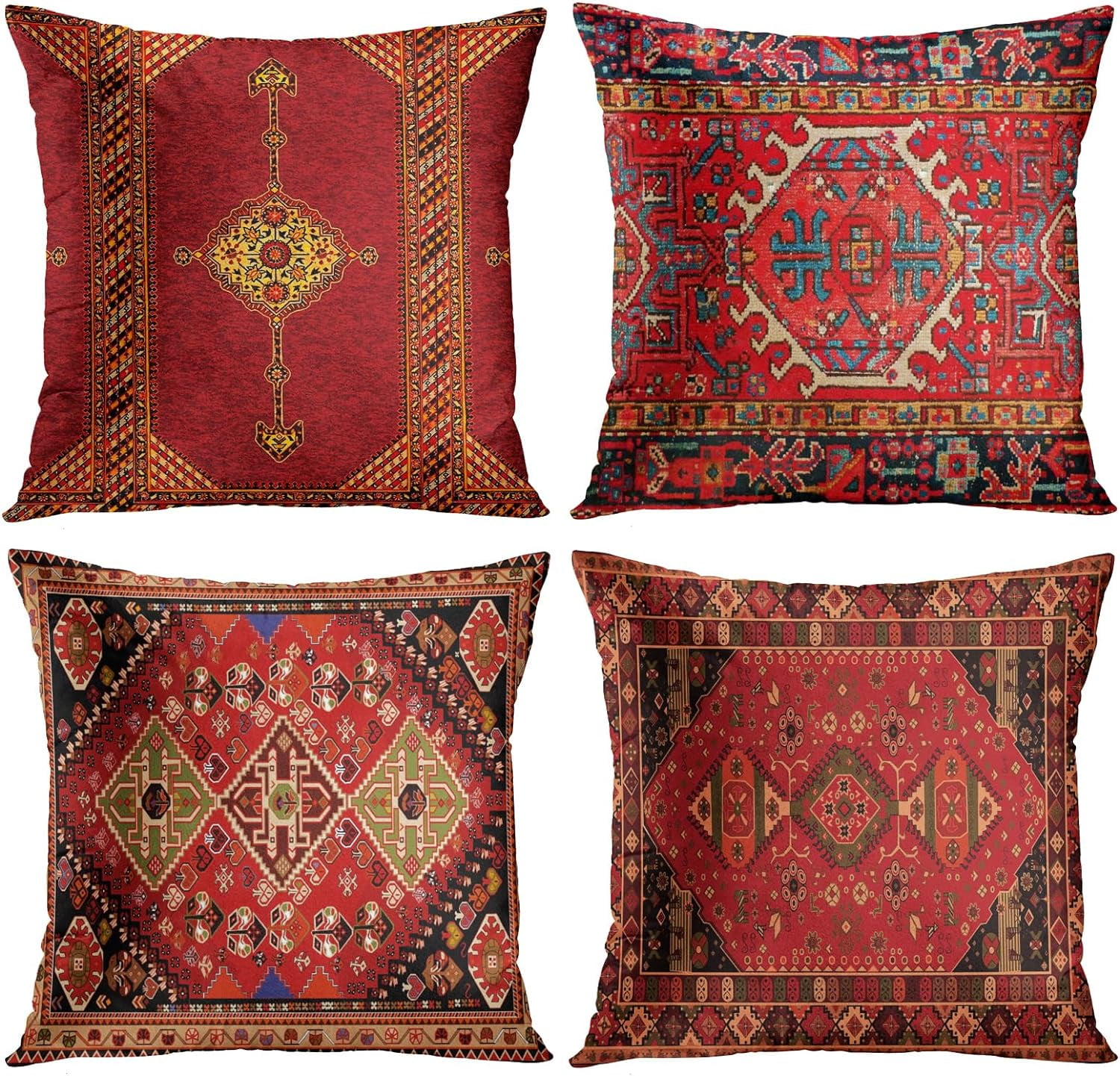 Colorful Red Tribal Geometric Polyester Throw Pillow Covers Set