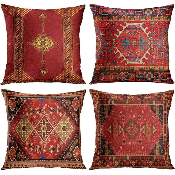 Throw Pillow Covers Geometric Kilim Moroccan Home Decor Set of 4 Oriental Ikat Pillow Cases Living Room Decorative 18 x 18 Inches Cushion Couch Sofa Pillowcases Colorful Red Tribal