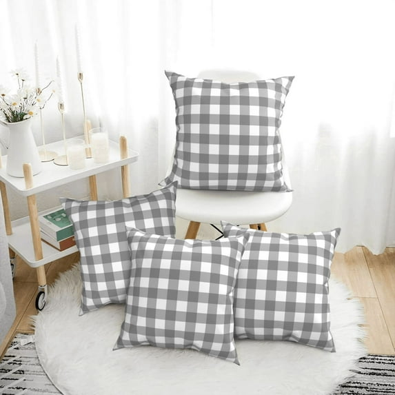 Throw Pillow Covers, Gray Checkboard Soft Square Pillow Cases with Invisible Zipper for Couch Bed Sofa, Farmhouse Fall Home Decor 18"x18"