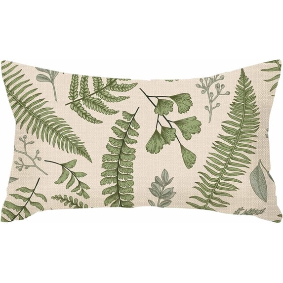 Throw Pillow Covers Green Leaf Floral in Vintage Style Leaves and Herbs Botanical Boxwood Seeded Eucalyptus Fern Maidenhair Pillow Case 12x20 Inches