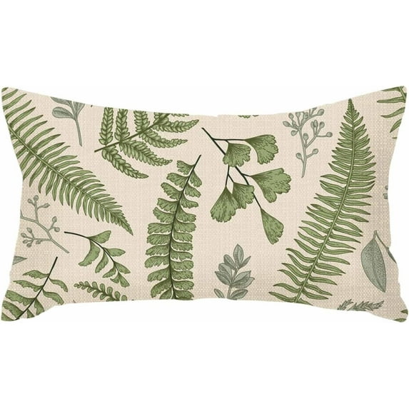 Throw Pillow Covers Green Leaf Floral in Vintage Style Leaves and Herbs Botanical Boxwood Seeded Eucalyptus Fern Maidenhair Pillow Case 12x20 Inches