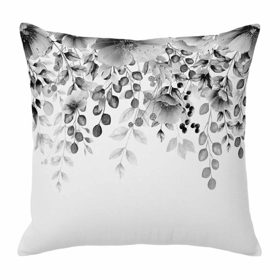 Throw Pillow Covers, Grey Tulip Eucalyptus Decorative Throw Pillow Covers 18x18 Inch, Spring Summer Botanical Floral Chic Square Linen Pillow Cases for Couch/Living Room/Sofa