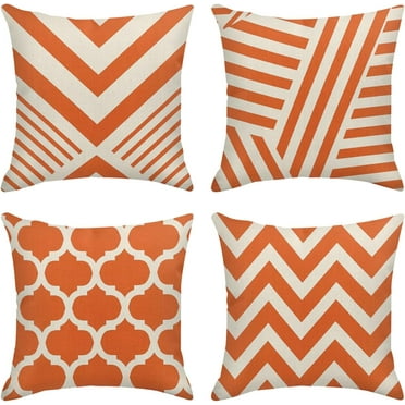Throw Pillow Covers Home Decor Set of 4 Orange Stripe Geometric Vintage Retro Contemporary Pillow Cases Decorative 18 x 18 Inches Outdoor Cushion Couch Sofa Pillowcases