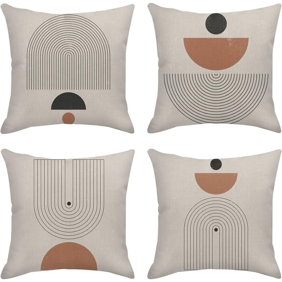 Throw Pillow Covers Home Decor Set of 4 Pillow Cases Decorative 18 x 18 Inches Outdoor Cushion Couch Sofa Pillowcases Contemporary Mid Century Geometric Boho