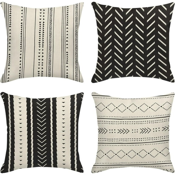 Throw Pillow Covers Home Decor Set of 4 Stripe Boho African Vintage Retro Geometric Pillow Cases Decorative 18 x 18 Inches Outdoor Cushion Couch Sofa Pillowcases
