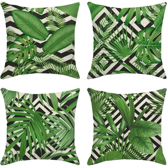Throw Pillow Covers Home Decor Set of 4 Summer Plant Tropical Palm Leaves Pillow Cases Decorative 18 x 18 Inches Outdoor Cushion Couch Sofa Pillowcases