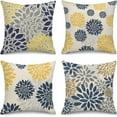 thumbnail image 1 of Throw Pillow Covers Home Decor Set of 4 Pillow Cases Decorative 16 x 16 Inches Outdoor Cushion Couch Sofa Pillowcases Spring Floral Blue Yellow Navy, 1 of 6