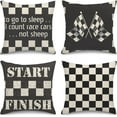 thumbnail image 1 of Throw Pillow Covers Home Decor Set of 4 Pillow Cases Decorative 18 x 18 Inches Cushion Couch Sofa Pillowcases Start Finish Race Checkered Complete, 1 of 6
