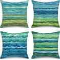 thumbnail image 1 of Throw Pillow Covers Home Decor Set of 4 Pillow Cases Decorative 18 x 18 Inches Cushion Couch Sofa Pillowcases Watercolor Blue Green Stripe Paint Wave, 1 of 6