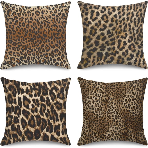 Throw Pillow Covers Home Decor Set of 4 Pillow Cases Decorative 20 x 20 Inches Cushion Couch Sofa Pillowcases Leopard Work African Animal Black