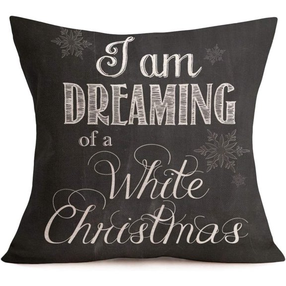 Throw Pillow Covers Jam Dreaming of a White Christmas Inspirational Quote Cushion Cover Cotton Linen Christmas Throw Pillow Case Home Sofa Car Bedroom Decorative Pillowcase 18" x 18" (Black Jam)