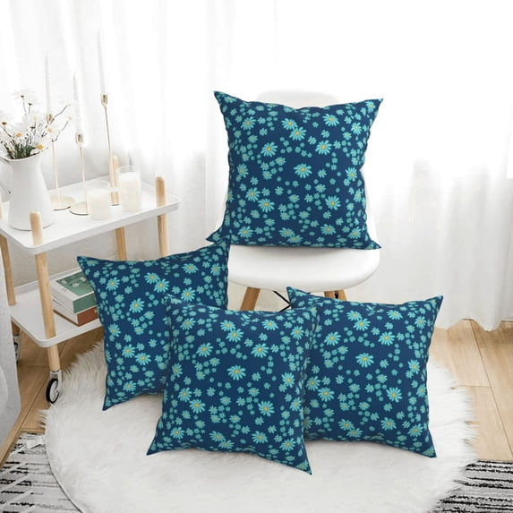 Throw Pillow Covers, Light Blue Daisies Flowers Soft Square Pillow Cases with Invisible Zipper for Couch Bed Sofa, Farmhouse Fall Home Decor 12"x12"