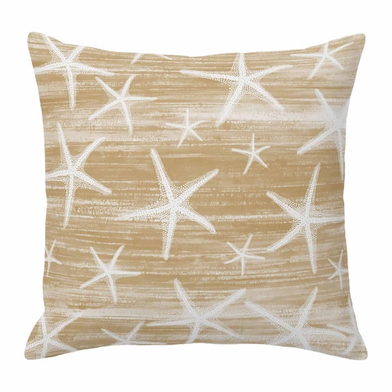 Throw Pillow Covers, Light Brown Coastal Starfish 16x16 Pillow Covers for Couch/Sofa/Bed, Nautical Summer Beach Ocean Decorative Square Linen Cushion Pillowcase for Home Decor