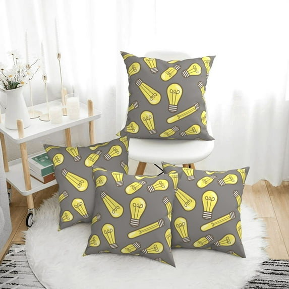 Throw Pillow Covers, Light Bulb Pattern easy Soft Square Pillow Cases with Invisible Zipper for Couch Bed Sofa, Farmhouse Fall Home Decor 18"x18"