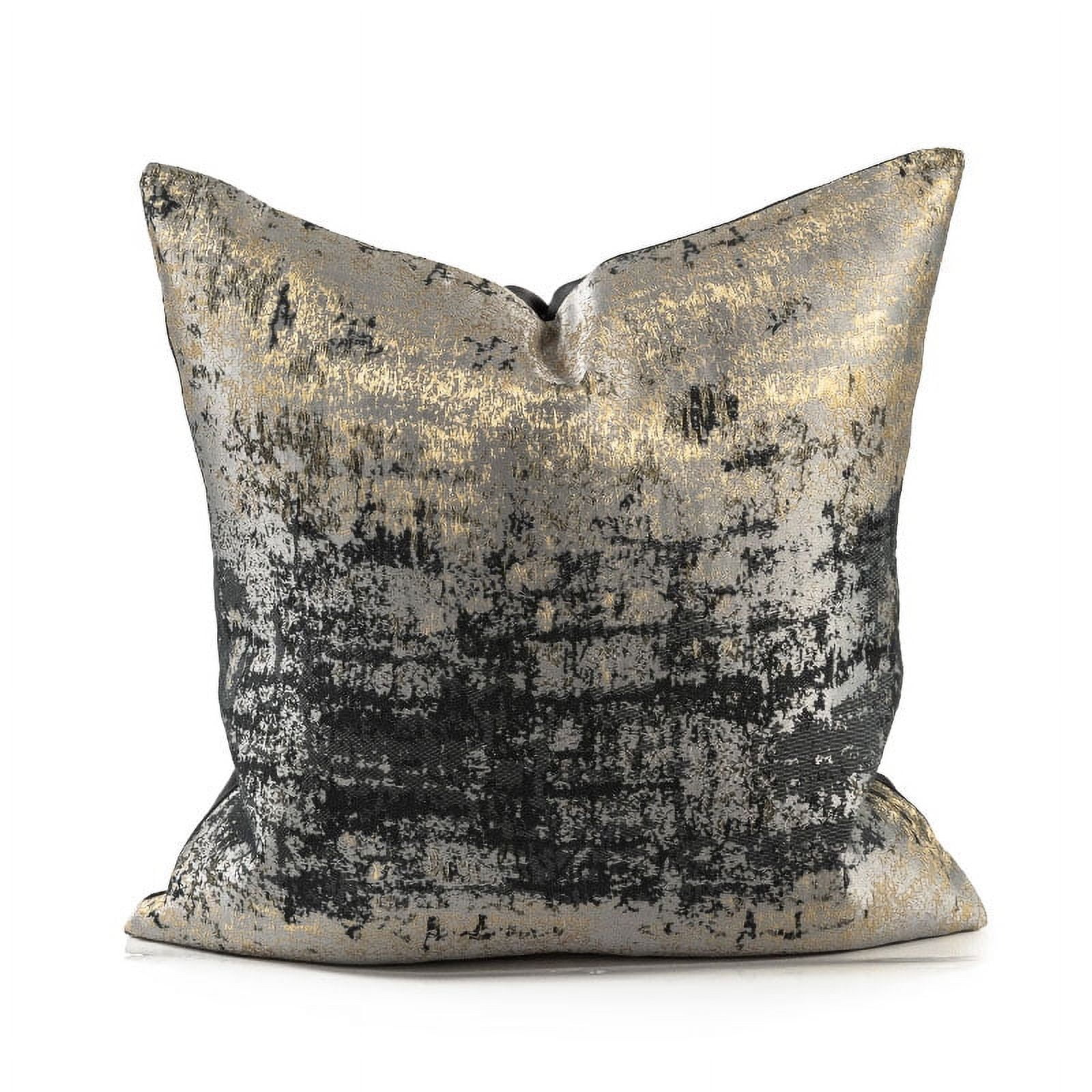 18'' Gold and Black Polyester Euro Throw Pillow Cover
