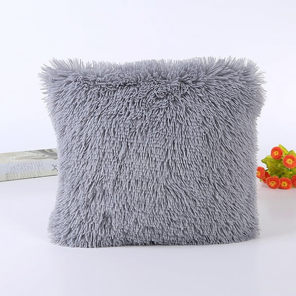 Throw Pillow Covers Luxury Soft Faux Rabbit Fur Warm Gifts Square Cushion Cases for Sofa Bedroom Living Room 16 x 16 Inch Gray