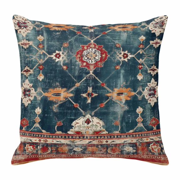 Throw Pillow Covers, Middle Century 16x16 Pillow Covers for Couch/Sofa/Bed, Vintage Abstract Bohemia Tribal Pattern Blue Decorative Square Linen Cushion Pillowcase for Home Decor