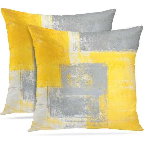Throw Pillow Covers Modern Home Art Decor, 16 x 16 Inches Set of 2 Pillow Cases Decorative, Abstract Oil Painting Pillowcases for Bedroom, Living Room, Cushion Couch Sofa, Yellow Grey