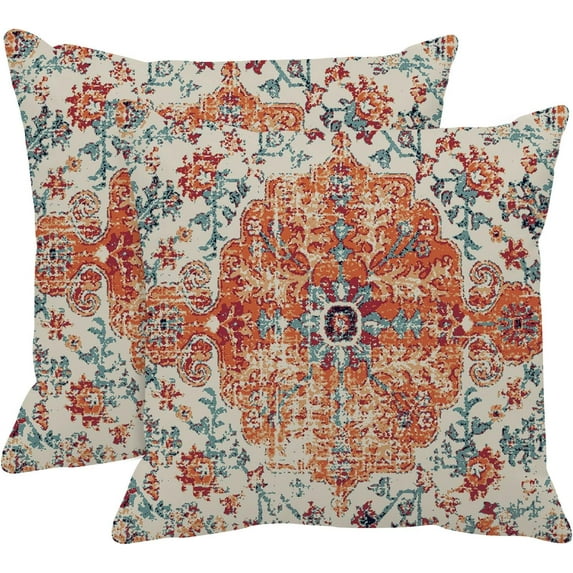 Throw Pillow Covers Modern Home Art Decor, 18 x 18 Inches Set of 2 Abstract Oil Painting Pillowcases for Bedroom, Living Room, Cushion Couch Sofa, Boho Vintage Floral Ethnic