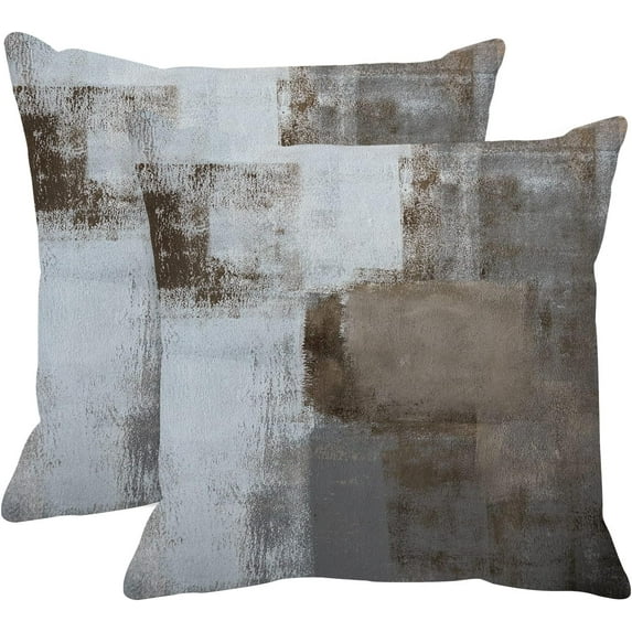 Throw Pillow Covers Modern Home Art Decor, 20 x 20 Inches Set of 2 Abstract Oil Painting Pillowcases for Bedroom, Living Room, Cushion Couch Sofa, Beige Home Grey Brown