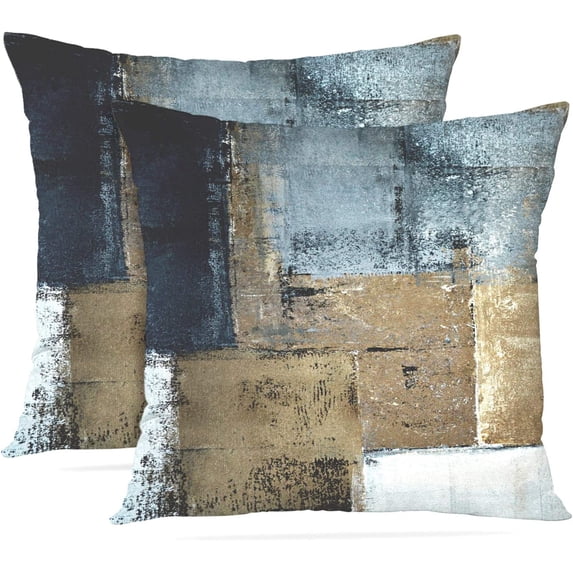 Throw Pillow Covers Modern Home Art Decor, 20 x 20 Inches Set of 2 Pillow Cases Decorative, Abstract Oil Painting Pillowcases for Bedroom, Living Room, Cushion Couch Sofa, Brown Blue