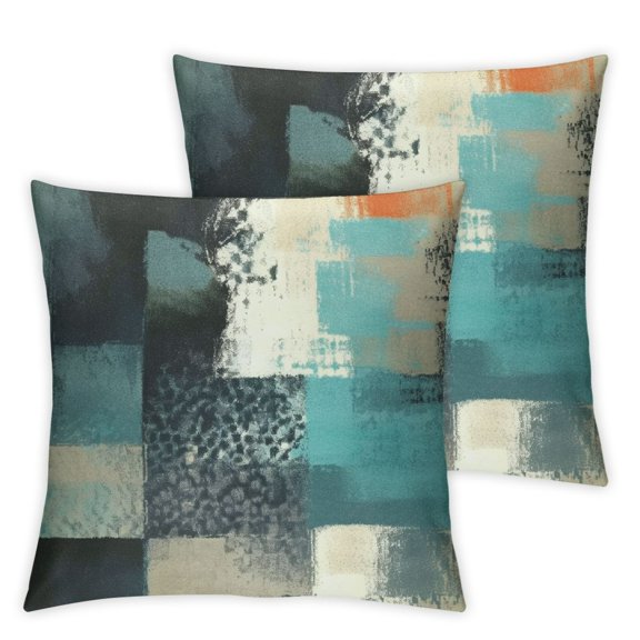 Throw Pillow Covers Modern Home Art Decor,  Set of Pillow Cases Decorative, Abstract Oil Painting Pillowcases for Bedroom, Cushion Couch Sofa, Living Room, Teal Peacock Blue