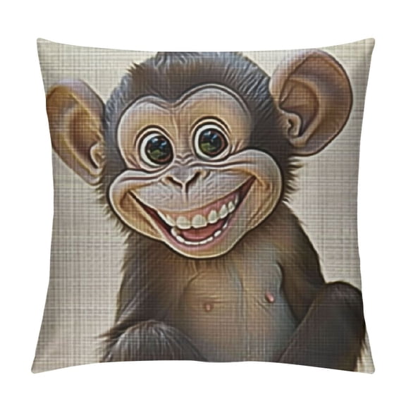 Throw Pillow Covers Monkey  Inch Square Sofa Pillow Covers Cute Brown Smiling Monkey Cartoon Cushion Cases for Home Couch Bed Decor