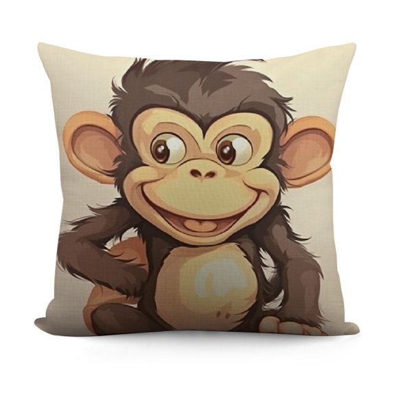 Throw Pillow Covers Monkey quare fa Pillow Covers Cute Brown Smiling Monkey Cartoon Cushion Cases for Home Couch Bed Decor