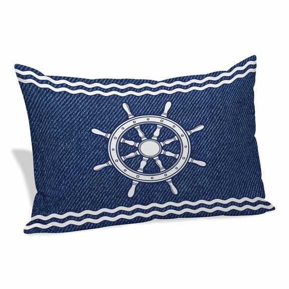 Throw Pillow Covers Nautical Captain's Wheel Lumbar Pillow Covers 20x12 Inch Decorative Soft Pillowcase with Zipper Helm Navy Blue Stripes Pillow Cushion Cases for Couch Bed Sofa Home Decor